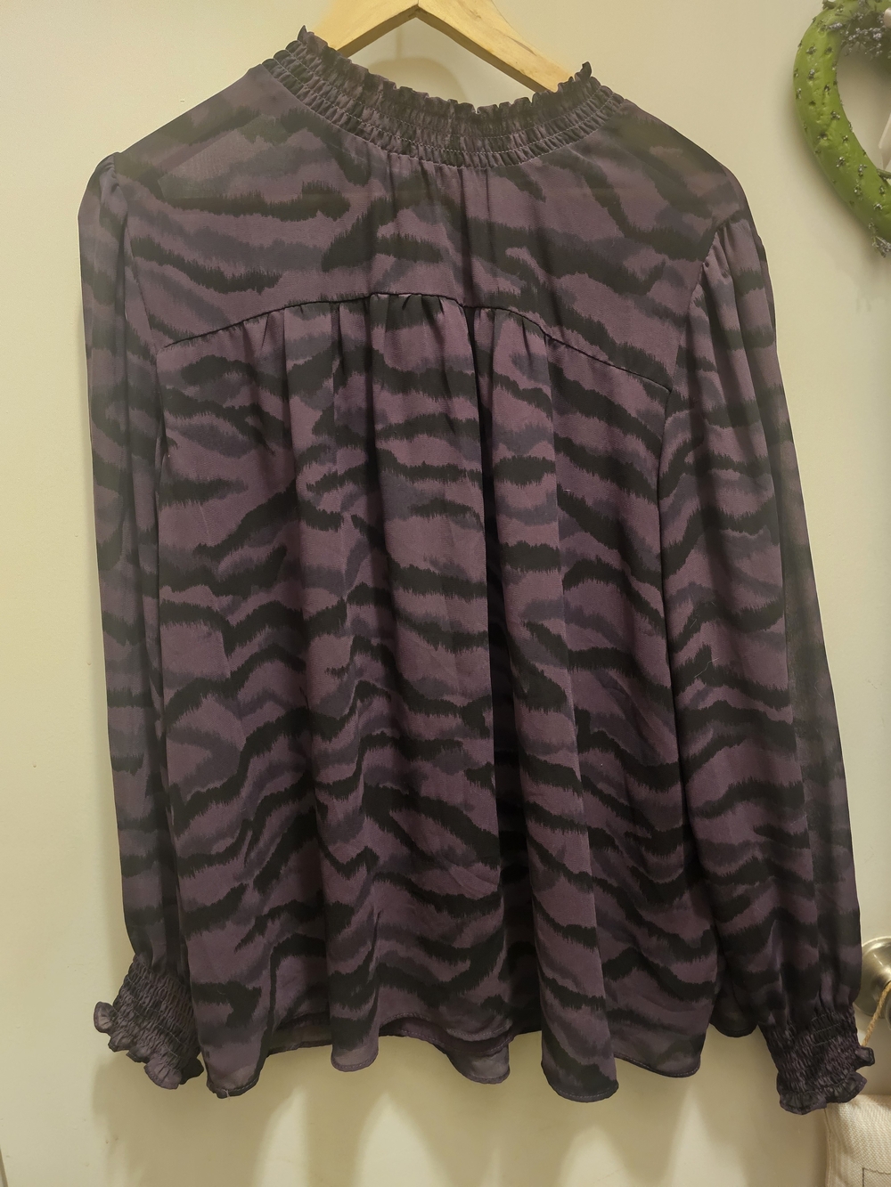Zac& Rachel Zebra Sheer Ruffle Blouse Purple Black LG Whimsigoth